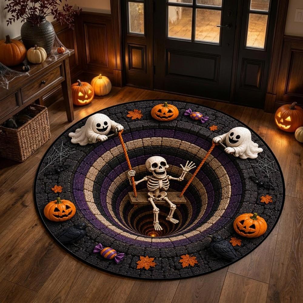 Halloween Patio Office Skeleton Pumpkin Mat Corridor Dinning Bottomless Pit Carpet Living Room Sofa Round Area Rug Home Decor