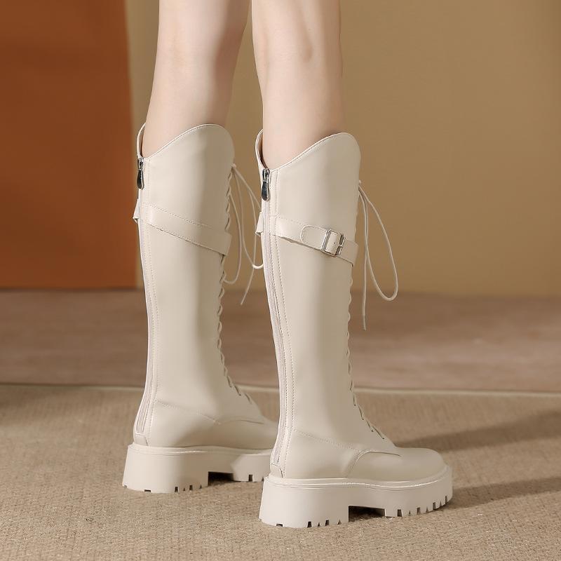 Локомотивные ботинки женские осенне-зимние новые рыцарские ботинки женские на толстой подошве шнуровка женские тонкие высокие ботинки детские