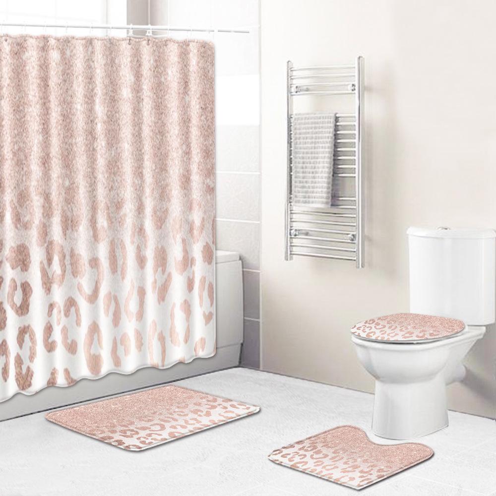 Multi-Element Pattern Bathroom Shower Curtain Floor Mat Toilet Cover Foot Mat Four-Piece Pattern Size