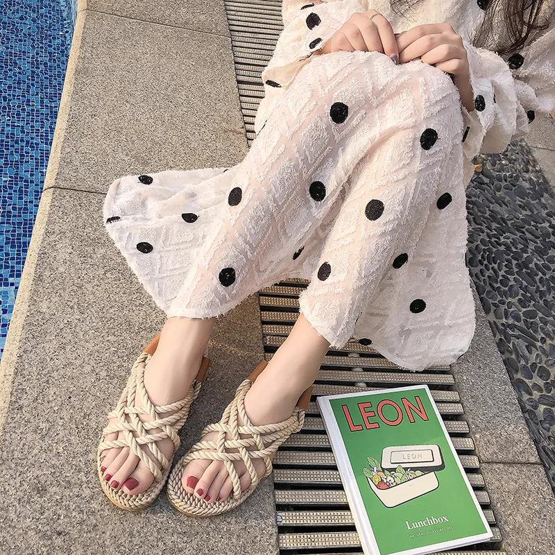 Модные босоножки 2024 года, женская обувь, плетеная веревка в традиционном повседневном стиле и простая креативность, модные босоножки, женская летняя обувь