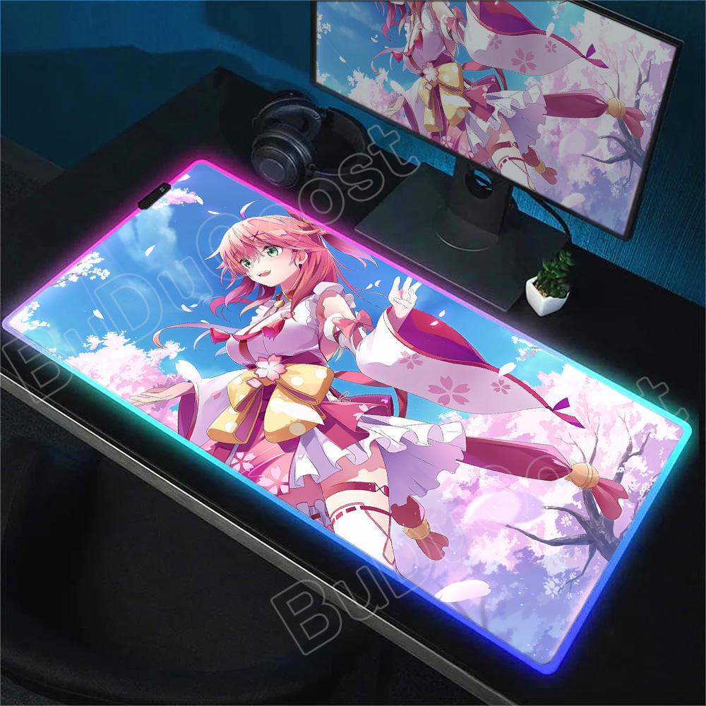 Kawaii Glowing RGB Mice Mat Anime Girls Mouse Pad Large Computer Office Game Table Mats Rubber Anti-slip Mousepads XXL Desk Pads