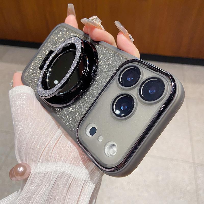 Чехол для телефона с блестящей линзой, полная защита, для iPhone 17 Air 16 15 14 13 12 Pro Max 17Pro, зеркальный, с магнитной подставкой, крышка, capa