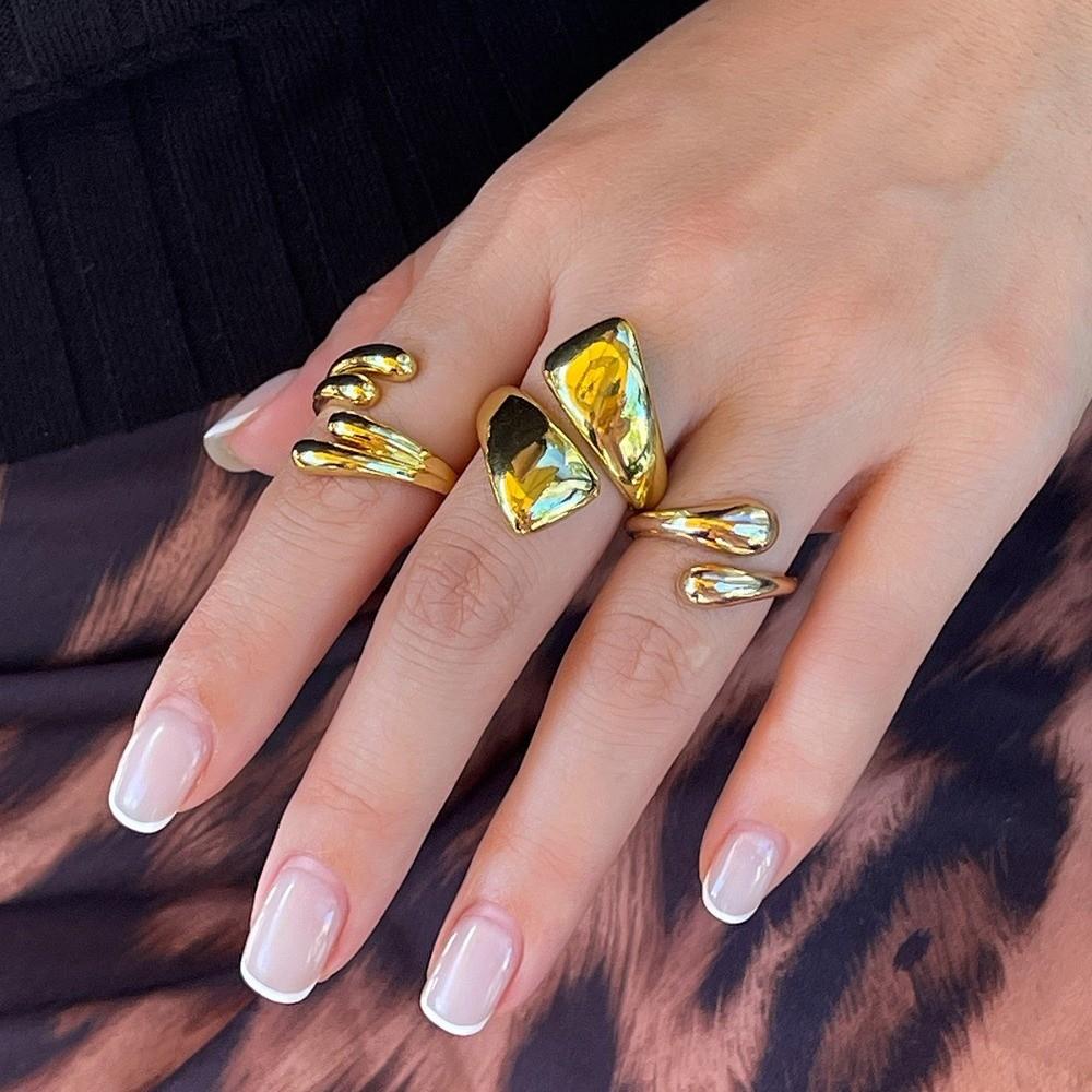Water Drop Design Finger Open Rings Metal Geometric Rings New Irregular Open Ring Set Women