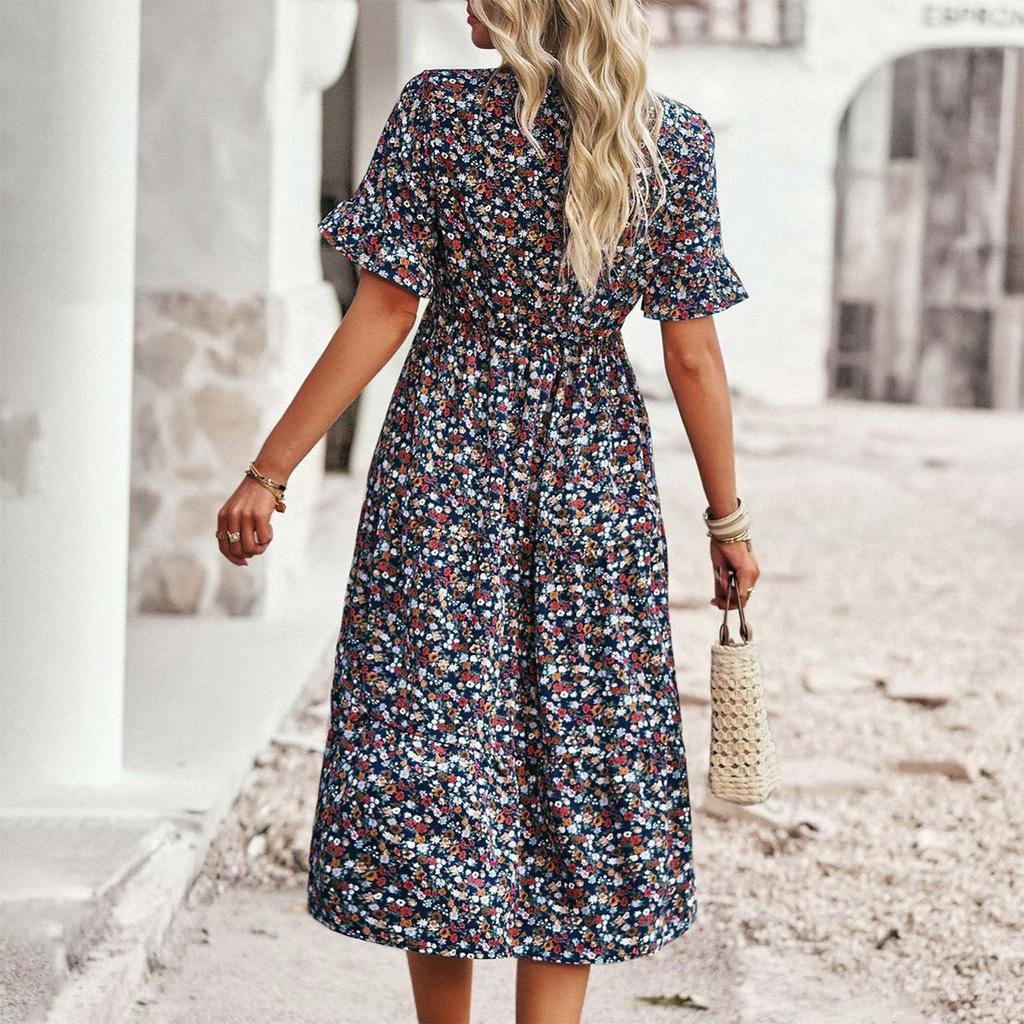 Модное и сексуальное женское элегантное платье с v-образным вырезом, летние платья с короткими рукавами