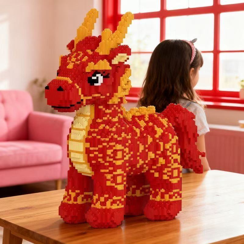 New 3D Divine Beast Auspicious Dragon Horse Micro Diamond Building Block Brick Toys For Kids Birthday Gifts Home Ornament