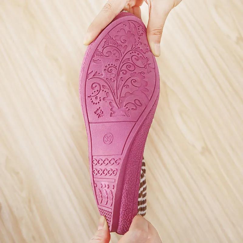 Зимние хлопковые тапочки. Женская хлопковая обувь. Сумка на каблуке. Милые домашние хлопковые тапочки в полоску. Нескользящая теплая плюшевая хлопковая обувь с низким берцем.