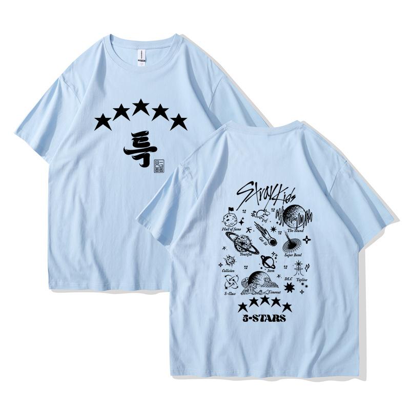 Summer Cotton T-shirt Kpop Street Kids 5 Stars Short Sleeve Esthetic Music Album Print T-shirt Men Women and Children Single Top