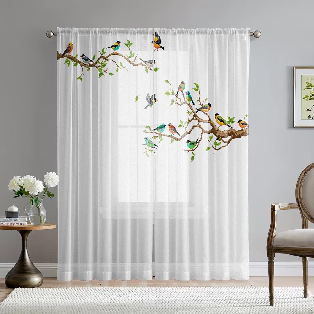 2 шт. HD цифровые белые ветки с принтом птиц на окнах, украшение дома, стиль, украшение гостиной, спальни, стержни Curt