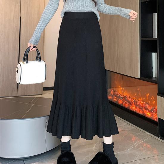 Женская трикотажная юбка с высокой талией, однотонная плиссированная юбка с оборками и швами по низу, юбка с запахом на бедрах, осенне-зимняя юбка миди