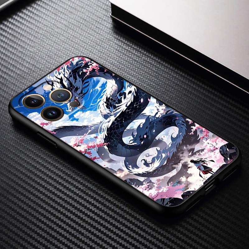Дизайн с драконом в стиле аниме для Apple iPhone 17 16 16E 15 14 13 12 11 Pro Max Plus Черный Мягкий Силиконовый Чехол для Телефона