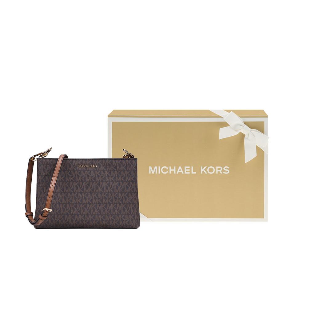 Michael Kors Mk Trisha Series Classic Monogram Print Canvas Crossbody Bag Medium Women bags Dark-Brown 35H1G9TC8B-BROWN