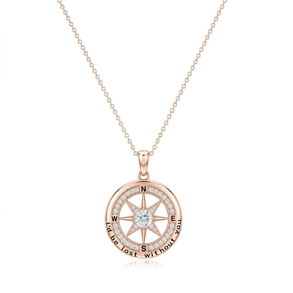VVS Moissanite Compass Pendant S925 Silver Engraved Love Message Women Necklace