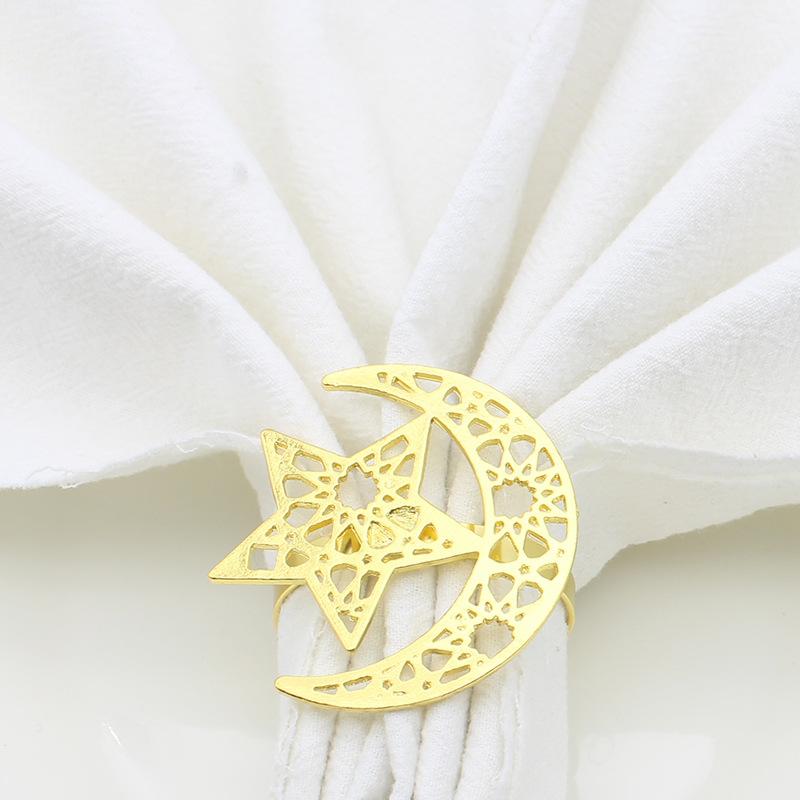 6 шт. золотых серебряных колец для салфеток на праздник Рамадан, украшение стола, исламская мусульманская вечеринка, луна, звезда, пряжка для салфеток, подарки на праздник Рамадан