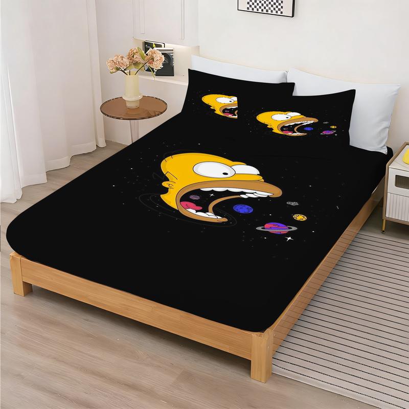 Cartoon Bedding Set Fitted Sheet The Simpsons Soft Microfiber Bed Linen for Kids Bedroom Home Decor