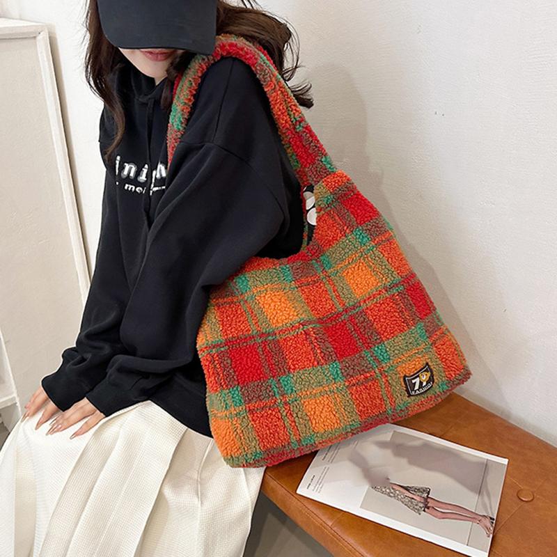 Женская ретро-сумочка из овечьей шерсти, милая пушистая сумка через плечо, сумка-тоут для работы, покупок, повседневного использования AVE