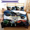 3pcs Custom Name Cartoon Monster Jam Bedding Set Duvet Cover Closure Includes 1 Duvet Cover & 2 Pillowcases for All Seasons Bedroom Decor