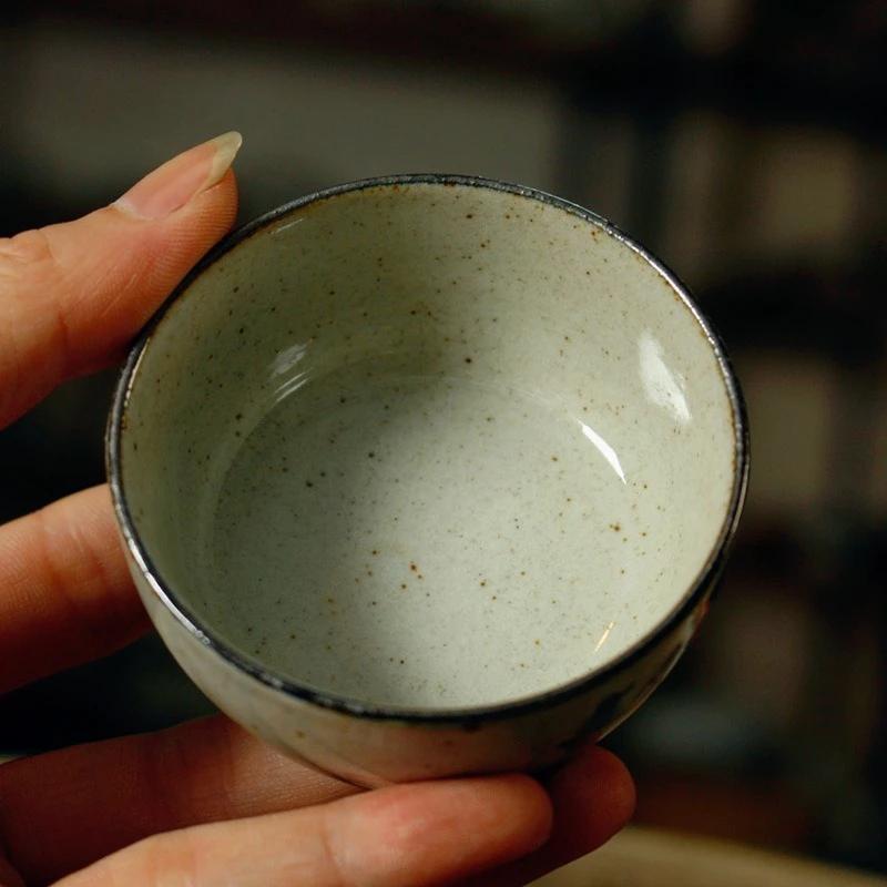 Набор расписанных вручную сине-белых чашек из грубой керамики - Керамическая чашка для чая Гунфу, Маленькая чашка для чайной церемонии Пуэр