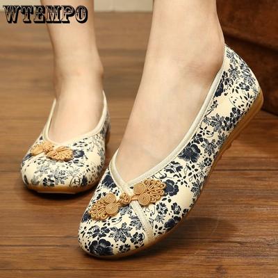 Женская тканевая обувь в стиле ретро в этническом стиле, противоскользящая дышащая повседневная рабочая обувь на плоской подошве с мягкой подошвой, весна-лето