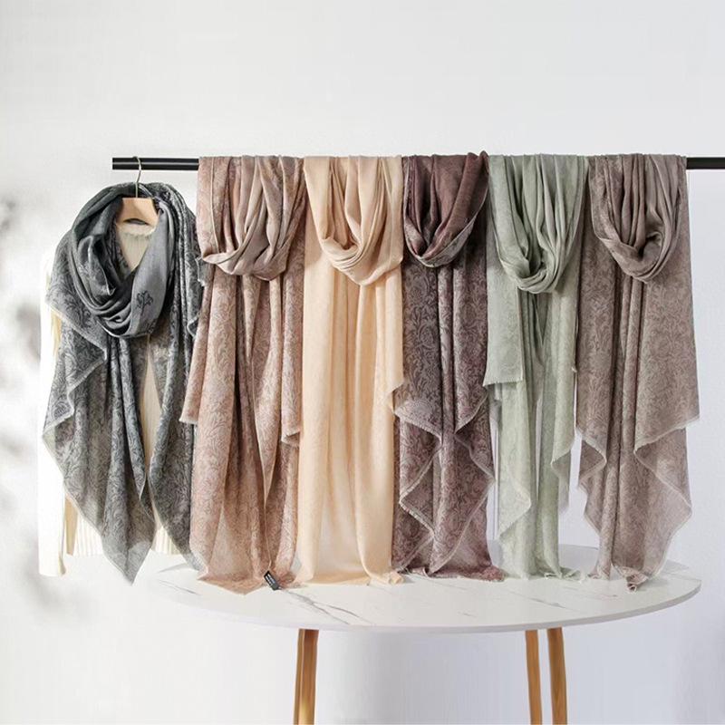 Inner Mongolia Cashmere Jacquard Shawl with Scottish Thistle - Thin Scarf for Autumn/Winter