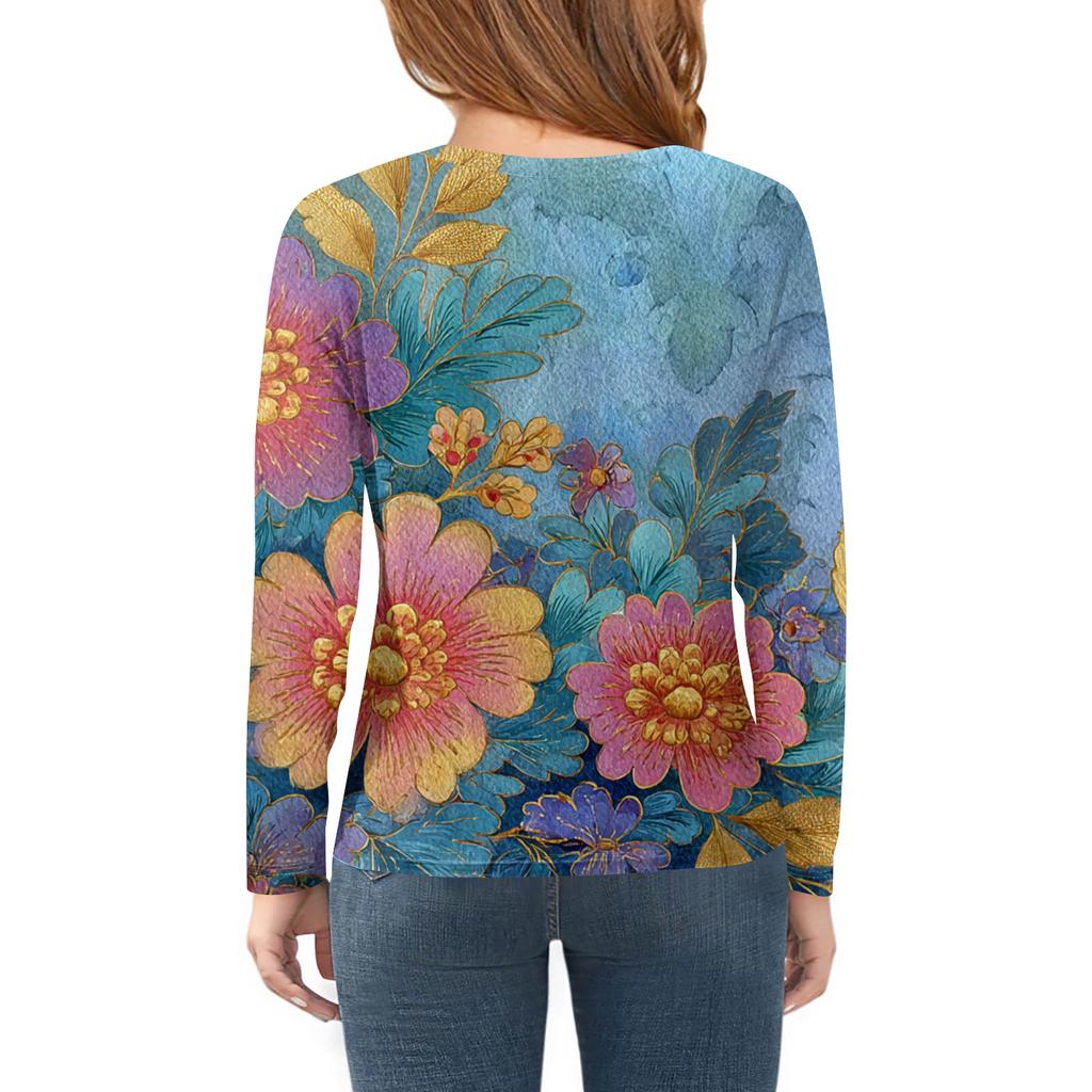 Футболки с длинным рукавом для девочек, детские осенние топы, с круглым вырезом, с принтом, базовые футболки