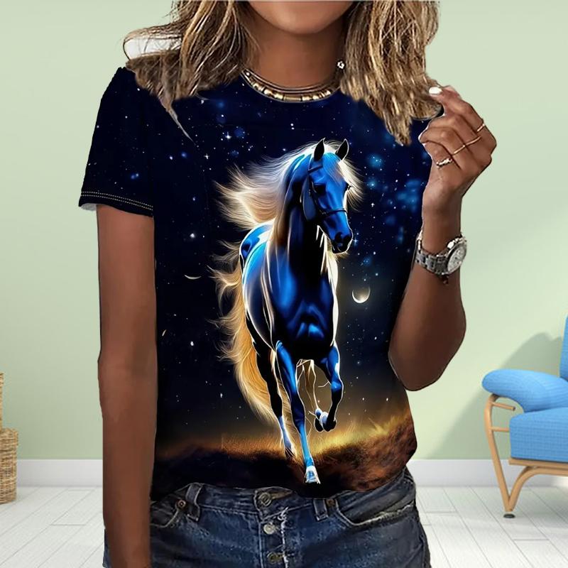 Модная женская футболка с принтом лошади, забавная повседневная футболка с круглым вырезом и короткими рукавами, летняя женская футболка