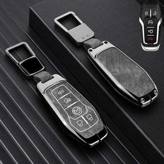 Zinc Alloy Leather Car Key Case Cover Bag With Keychain For Lincoln MKX MKZ MKC
