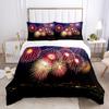 Firework Duvet Cover Set Queen Size Colourful Fires Bedding Set Microfiber Celebrate Merry Christmas Theme Soft Comforter Cover