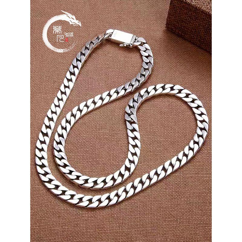 Sterling Silver S925 Cuban Necklace European and American Style Men's Fashion Versatile Unisex Trendy Personality Hip-Hop Chunky Bold Chain