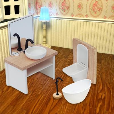 4 штуки Набор для ванной кукольного домика 1/12 Туалет Игрушки для ролевых игр Симуляция Классические украшения Мойка