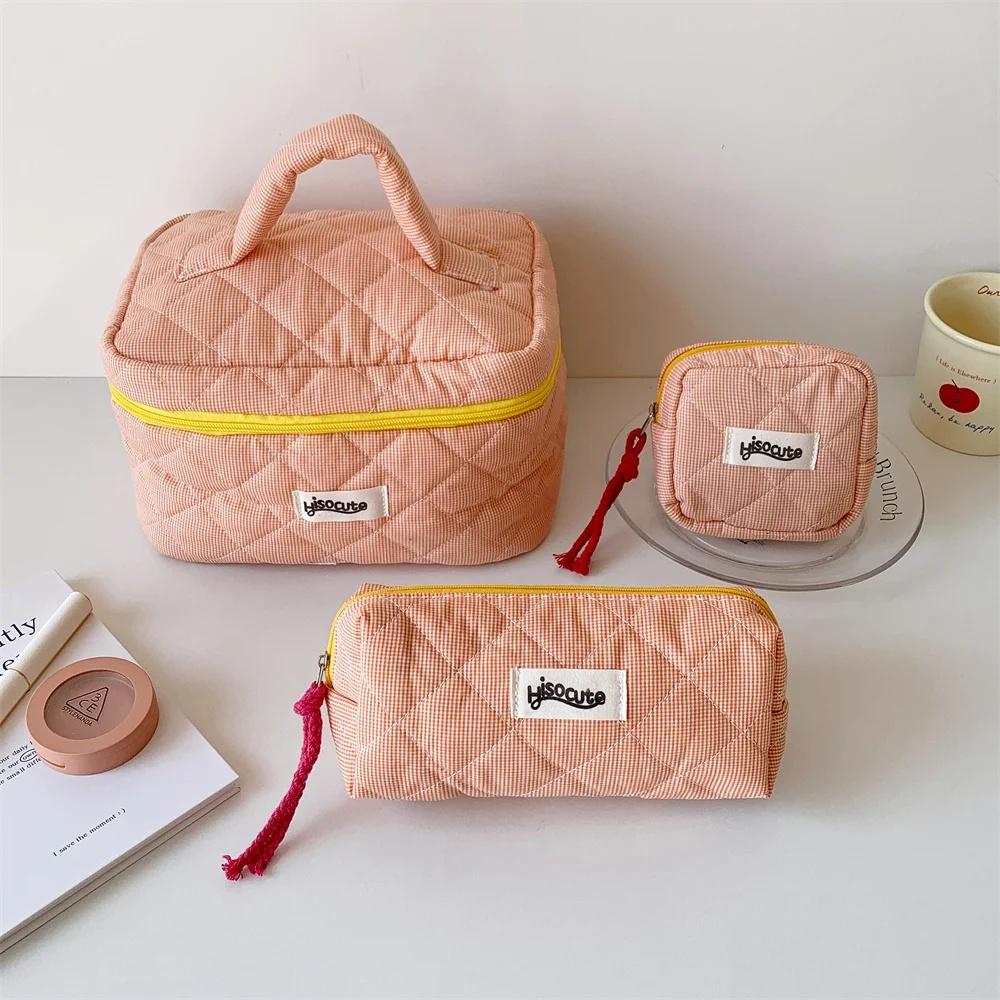 3/1Pcs Creative Plaid Makeup Bag,Large Capacity Makeup Brush Storage Bag,Portable Handheld Travel Bag For Going Out