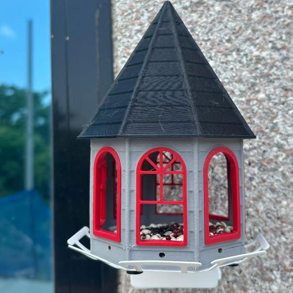 Hexagonal Hanging Bird Feeder Castle Style Outdoor Garden Bird House For Seeds Patio Balcony Decoration Durable Plastic