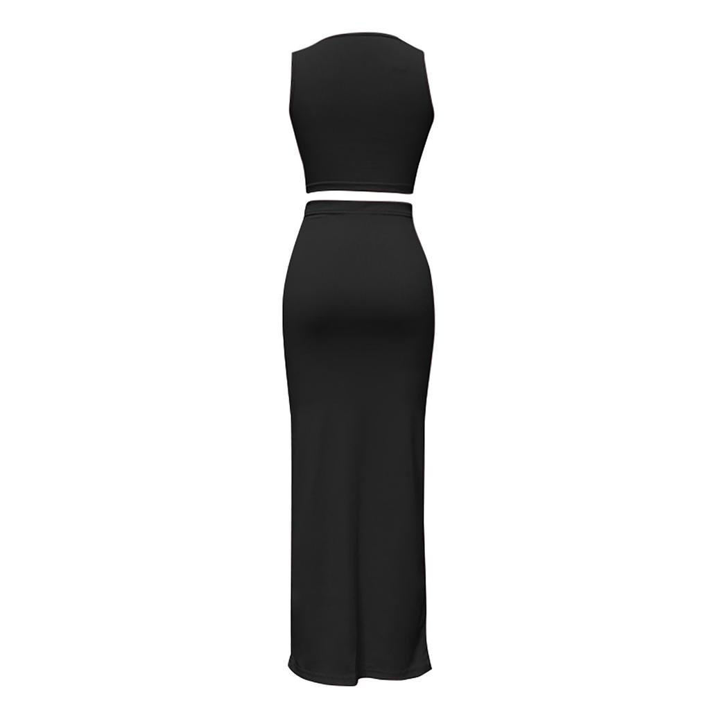 Women's Casual Sleeveless Color Slim-fit Vest Slim Skirt Suit