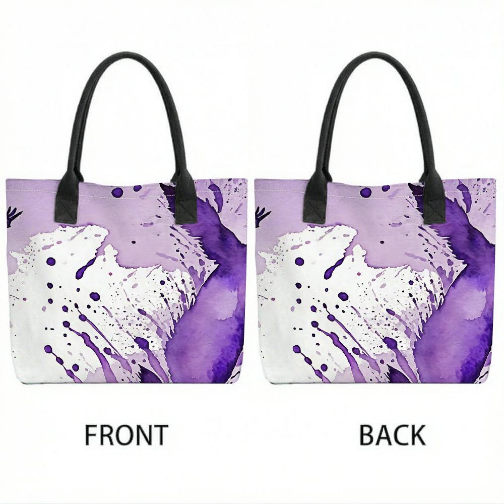 Purple Watercolor Pattern Tote Bag Casual Large Capacity Canvas Handbag for Daily Use