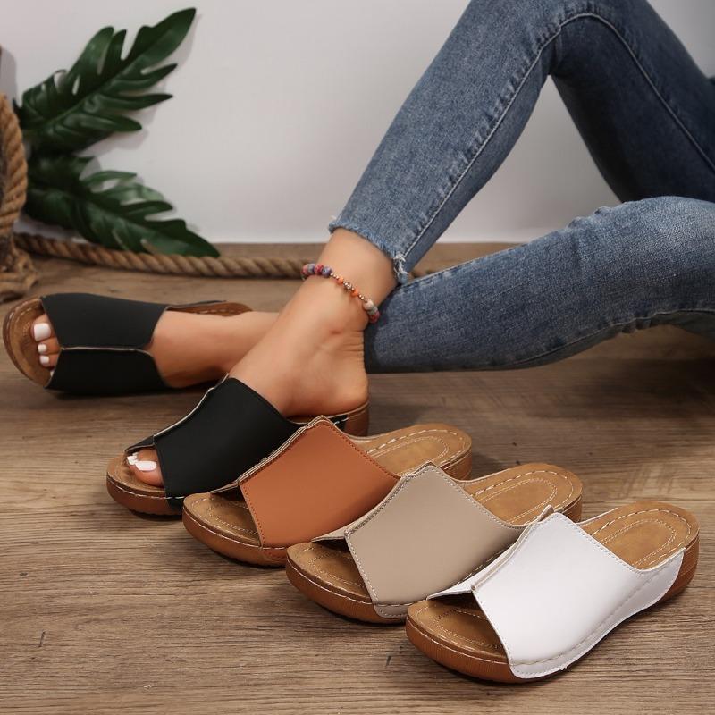 2024 Новые женские босоножки на танкетке с открытым носком, белые, летняя мода, дышащие, удобные сандалии, женская обувь на пряжке
