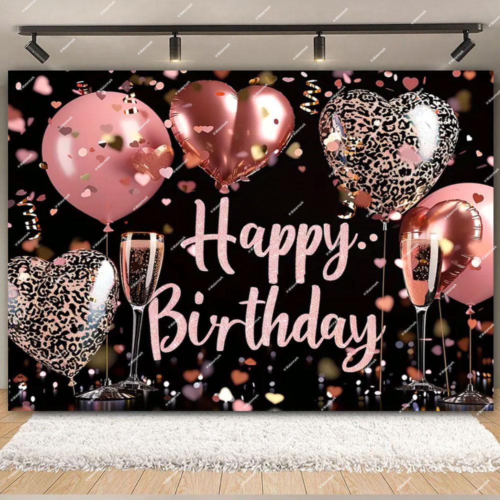 Gold Glitter Pink Blue Birthday Party Photo Backdrop Balloon Star Booth Banner Poster Adult Theme Party Decoration Supplies Gift