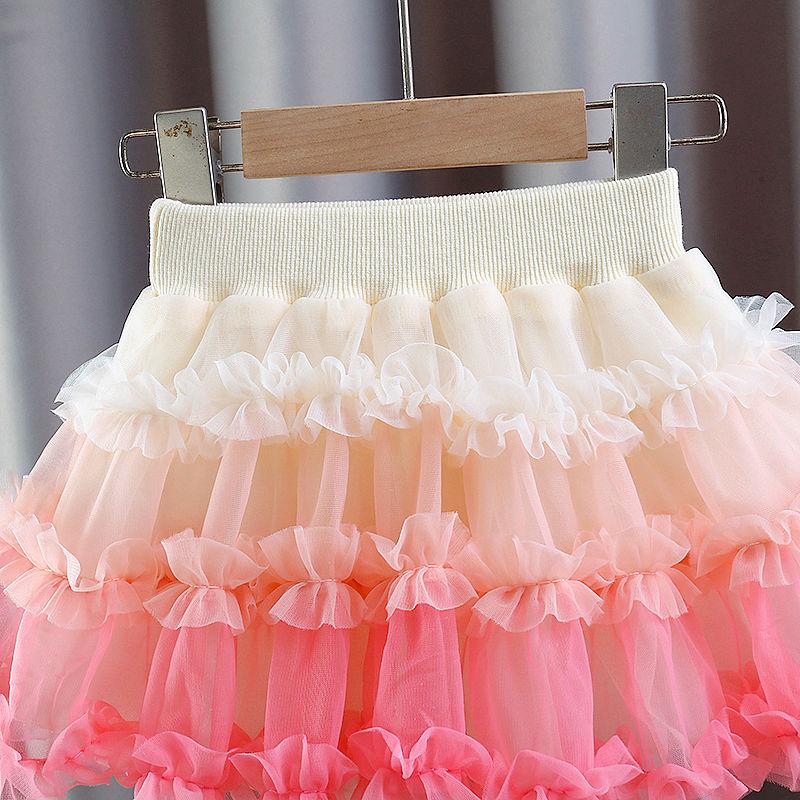 Юбка средней длины для девочек, летний новый стиль, юбка-пачка для девочек, детская юбка из пышной пряжи, короткая юбка принцессы для малышки