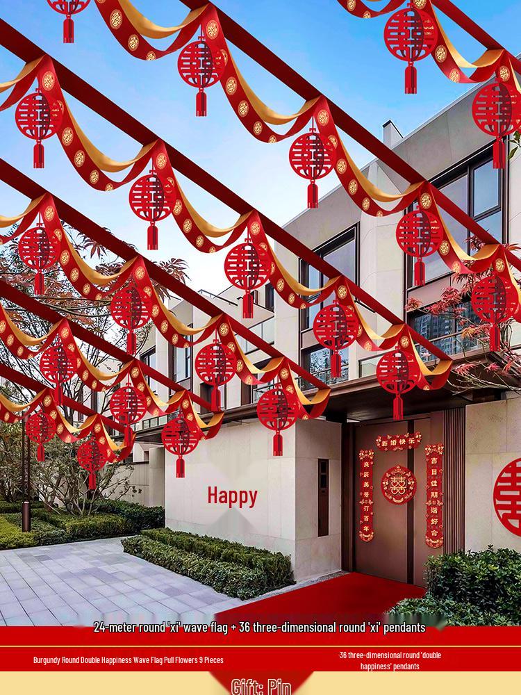 Outdoor Wedding Decor: Pull Flowers, Wave Flags, Ribbons, and Banners for Stairs and Yard