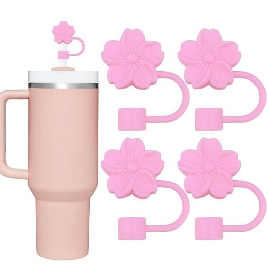 Силиконовая соломенная крышка, 10 мм, с цветочным узором, соломенные топперы, персиковый, безопасный, удобный для переноски