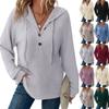Women's Fashion Long-Sleeved Hooded Sweatshirt With Drawstring And Button-Up V-Neck Pullover Casual Sports Sweatshirt Top