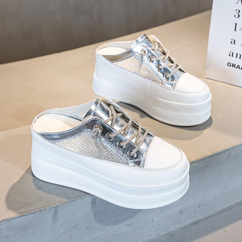 Fujin 6 см удобные сандалии из синтетической натуральной кожи с воздушной сеткой, летние блестящие тапочки со стразами Fsahion, массивные кроссовки, женская обувь