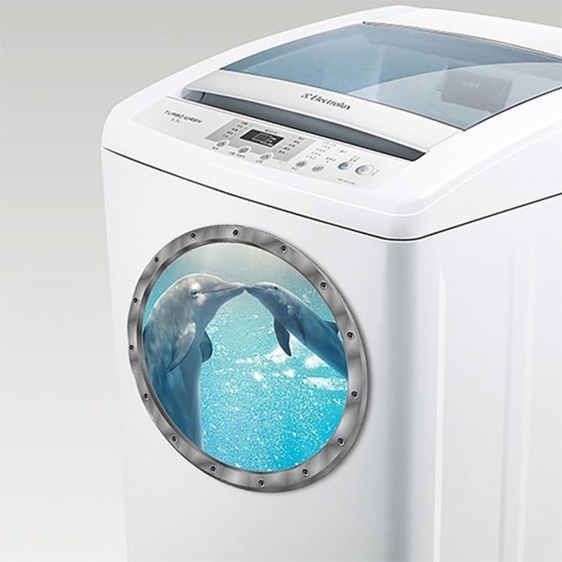 Виниловая наклейка на стену «Животные океана» для стиральной машины — Дельфины, морские черепахи и коралловые рифы