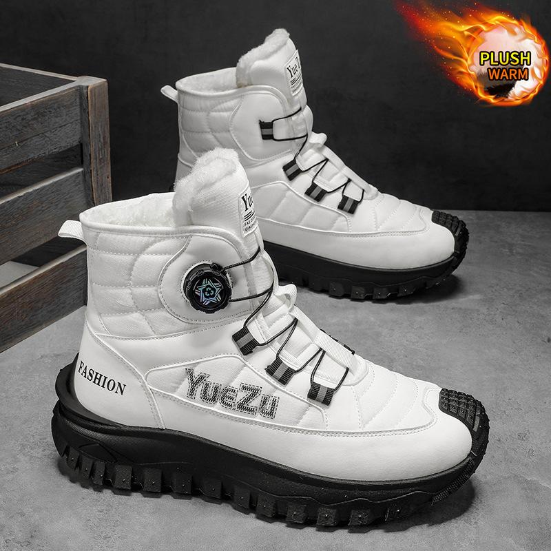 Winter outdoor leisure cold-proof velvet thickened high-top cotton shoes rotating button flow large size men's shoes