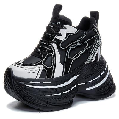 Модные 12 см кроссовки на массивной подошве из натуральной кожи женские вулканизированные ботинки весенняя обувь ботильоны модные осенние папины туфли платформа женские