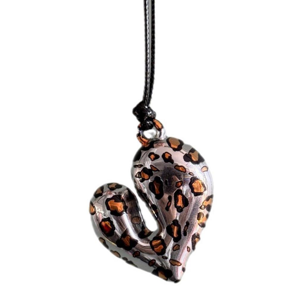 Stylish Long Leopard Pattern Necklace with Love Heart Pendant Jewelry Accessory for Women Men Silver Jewelry Use