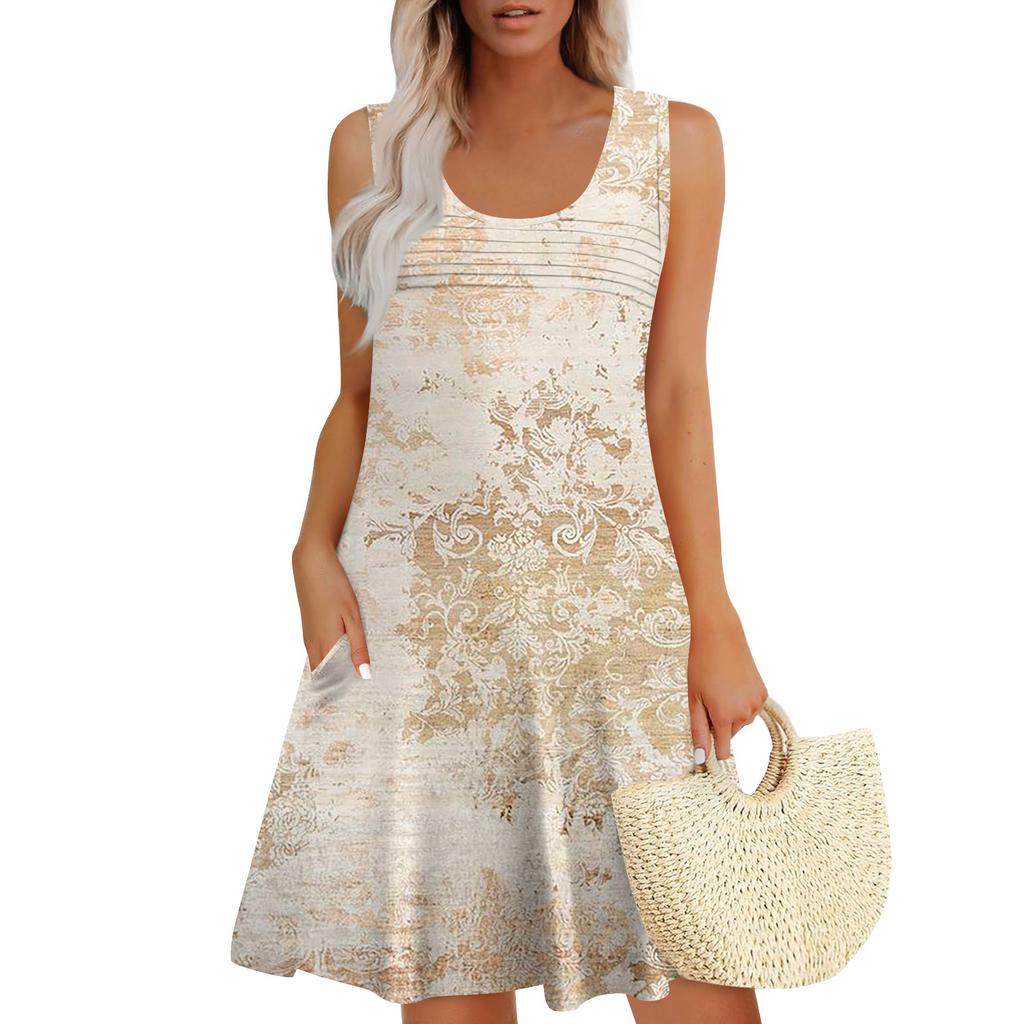 Womens Summer Dresses Loose U Neck Sleeveless Sundresses Dress With Pockets