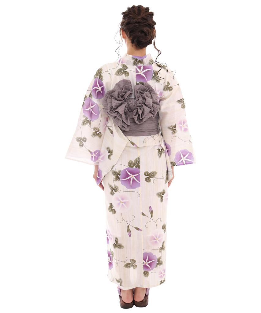 Комплект сменных юката, поясной ремень heiko x E Morning glory, прозрачный [Kyoetsu], плетеный, неотбеленный, 6 предметов (юката, оби, нижнее белье, гэта, 2) Женский