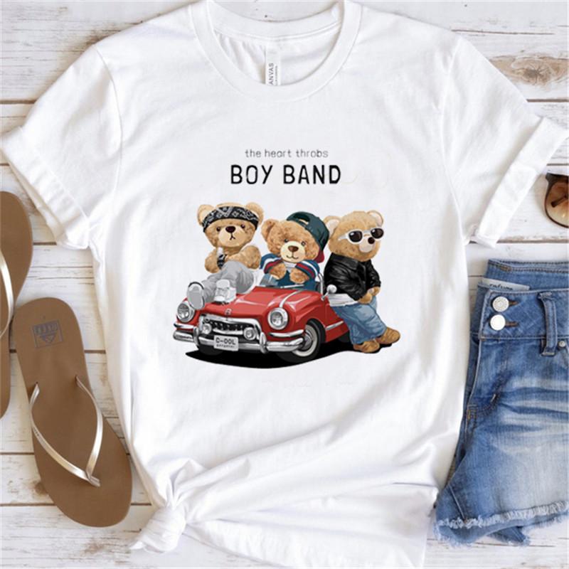 Cool Bear Cartoon Pattern T-shirt Women Tops Summer Vigorous Lovely Harajuku Female Fashion Tees Ladies Shirt