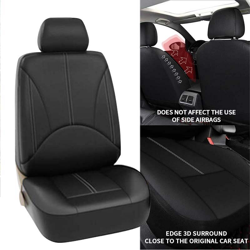 Universal Car Seat Cover Set Breathable PU Leather Vehicle Seat Cushion Full Surround Cover for Car Compatible with Airbag Fit 5-Seat Auto