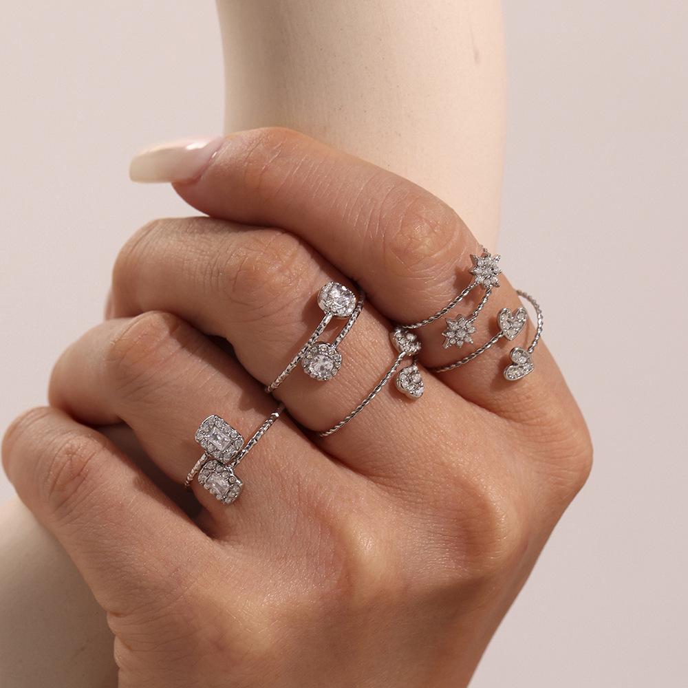 Кольцо Geometric Ring с сердцем из страз Mili и цирконом 5A, с регулируемым браслетом из нержавеющей стали с покрытием 18K, набор украшений для девочек.
