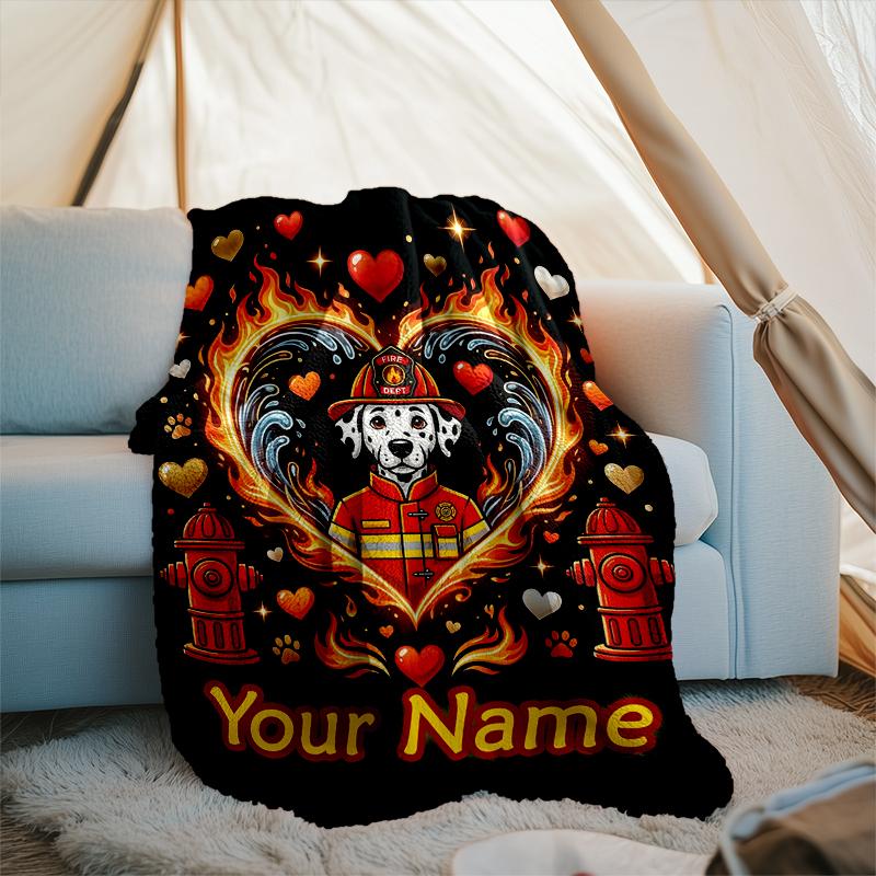1PC Custom Name Firefighter Heart outdooor Flannel blankets Throw Blanket All-Season Throw Gift Bedspread for Couch, Bed, Camping Holiday Birthda